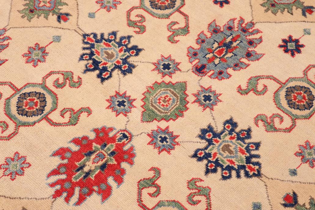 handmade Geometric Kazak Beige Red Hand Knotted RECTANGLE 100% WOOL area rug 9' x 12'