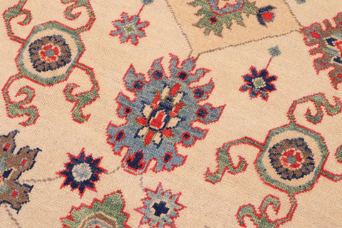 handmade Geometric Kazak Beige Red Hand Knotted RECTANGLE 100% WOOL area rug 9'X12'
