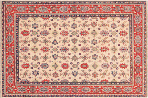 handmade Geometric Kazak Beige Red Hand Knotted RECTANGLE 100% WOOL area rug 9'X12'