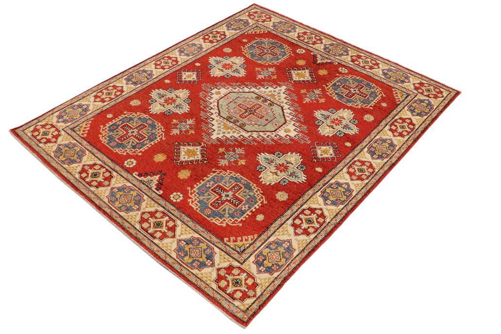 handmade Geometric Kazak Rust Beige Hand Knotted RECTANGLE 100% WOOL area rug 8' x 10'