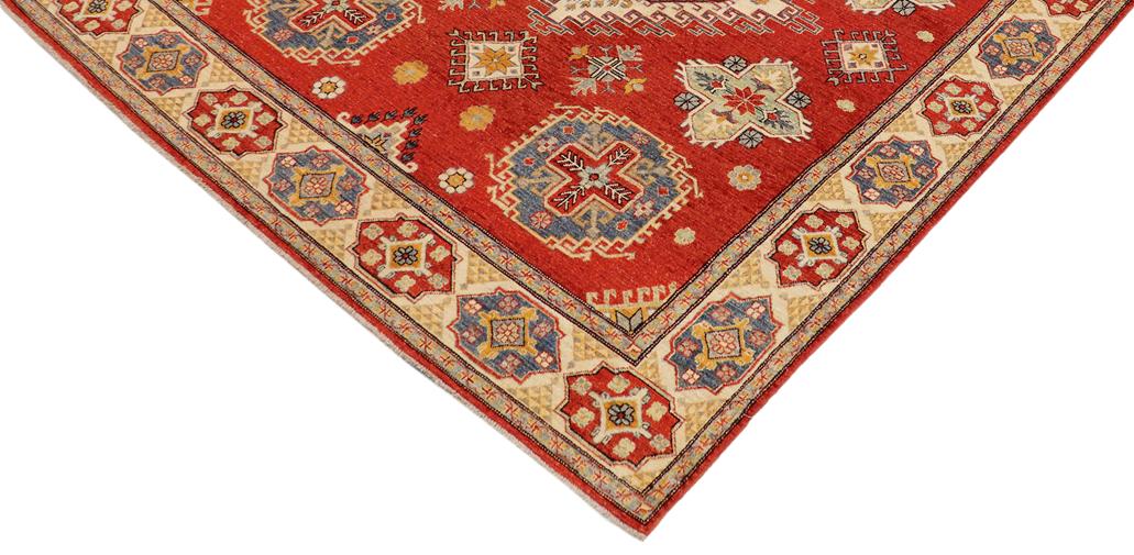 handmade Geometric Kazak Rust Beige Hand Knotted RECTANGLE 100% WOOL area rug 8' x 10'