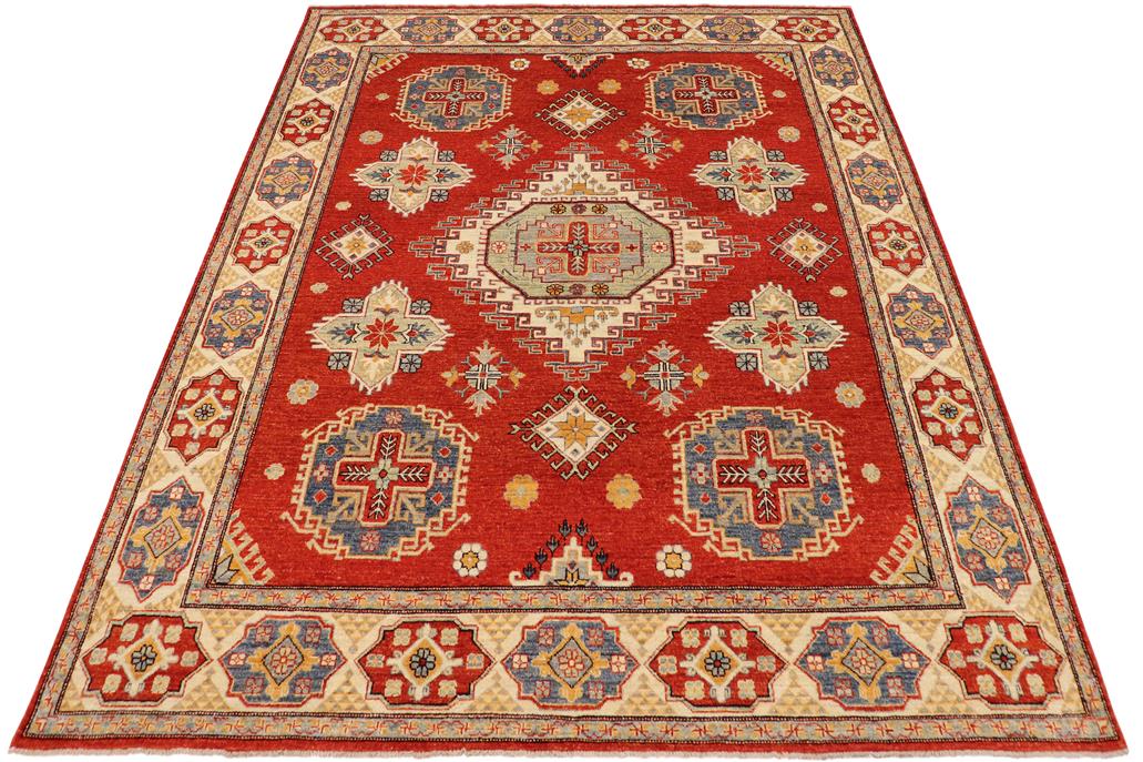 handmade Geometric Kazak Rust Beige Hand Knotted RECTANGLE 100% WOOL area rug 8' x 10'