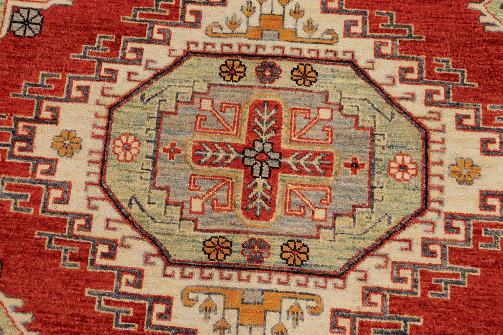 handmade Geometric Kazak Rust Beige Hand Knotted RECTANGLE 100% WOOL area rug 8' x 10'