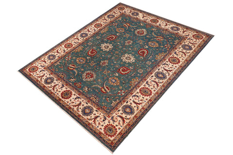 handmade Traditional Kafkaz Green Ivory Hand Knotted RECTANGLE 100% WOOL area rug 9x11