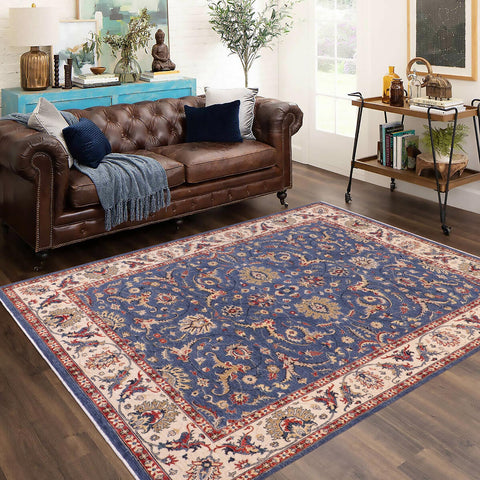 handmade Traditional Kafkaz Blue Ivory Hand Knotted RECTANGLE 100% WOOL area rug 8x10