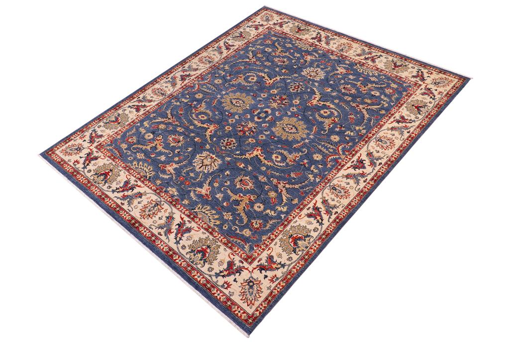 handmade Traditional Kafkaz Blue Ivory Hand Knotted RECTANGLE 100% WOOL area rug 8 x 10