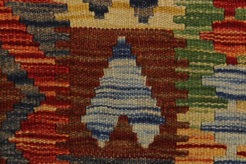 Flat Weave Kilim Antique Navaho Vintage handmade Geometric Kilim Blue Rust Hand-Woven Rectangle 100% Wool Area Rug 5x7 