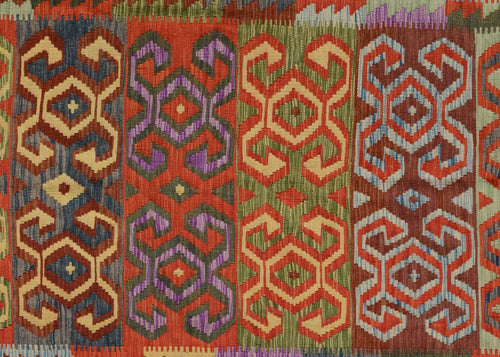 handmade Geometric Kilim Red Green Hand-Woven RECTANGLE 100% WOOL area rug 7 x 10