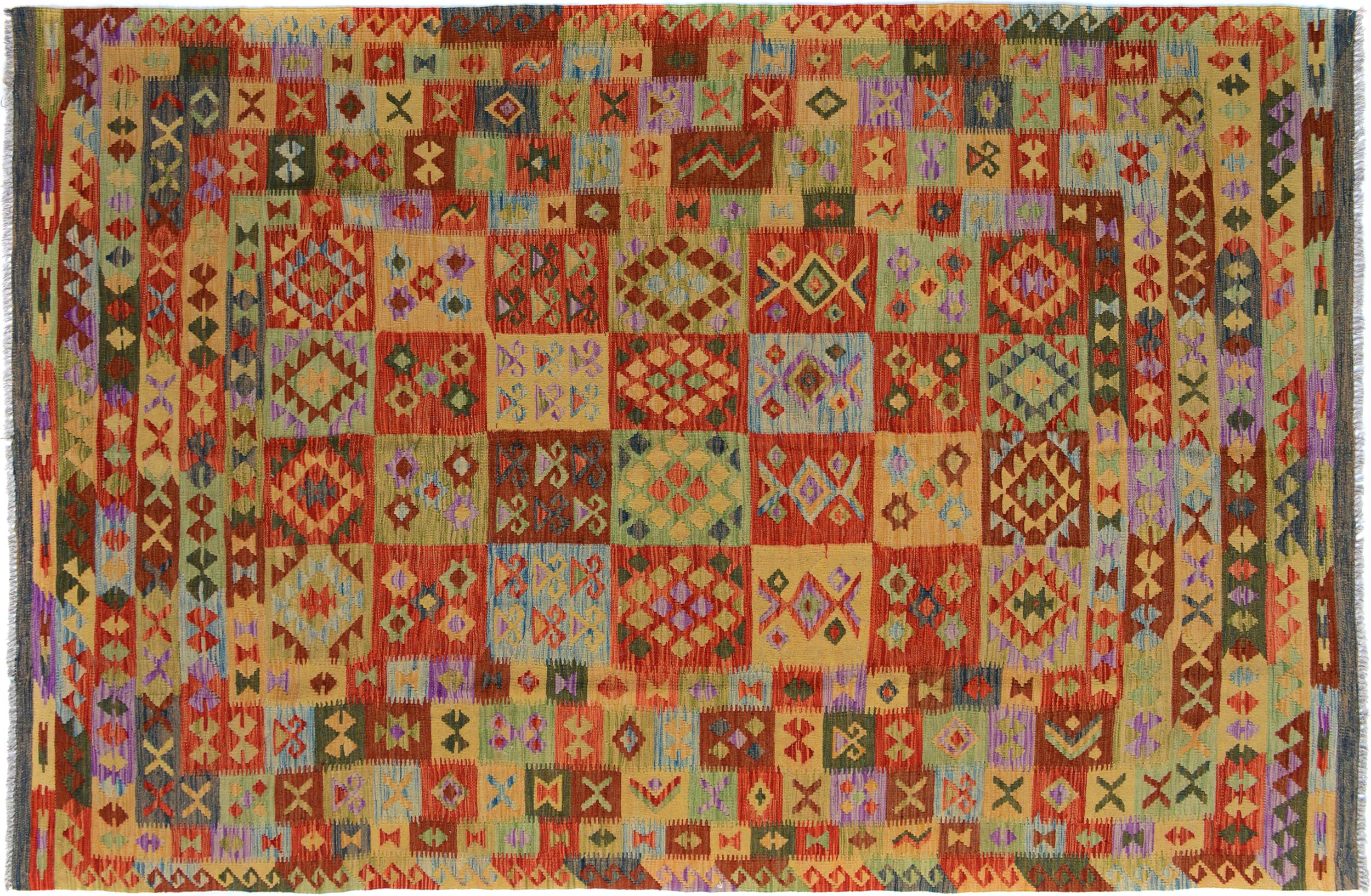 handmade Geometric Kilim Red Gray Hand-Woven RECTANGLE 100% WOOL area rug 7 x 10