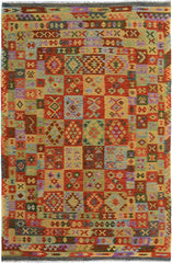 Flat Weave Kilim Antique Navaho Vintage handmade Geometric Kilim Red Gray Hand-Woven Rectangle 100% Wool Area Rug 7x10 