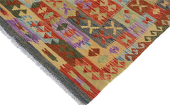 Flat Weave Kilim Antique Navaho Vintage handmade Geometric Kilim Red Gray Hand-Woven Rectangle 100% Wool Area Rug 7x10 