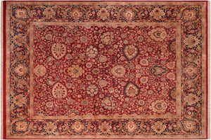 8x10 hand knotted Vegetable Dyed wool rug in red and blue - Anmol Agra Janean