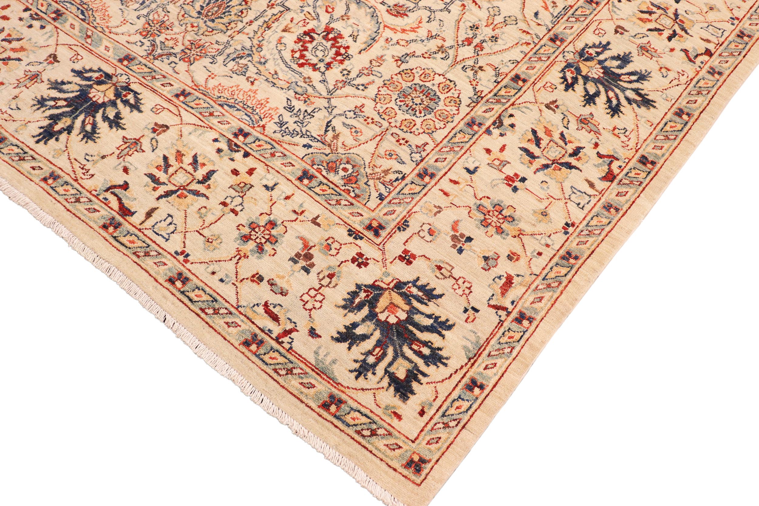 handmade Traditional Kafkaz Beige Lt. Green Hand Knotted RECTANGLE 100% WOOL area rug 7x10