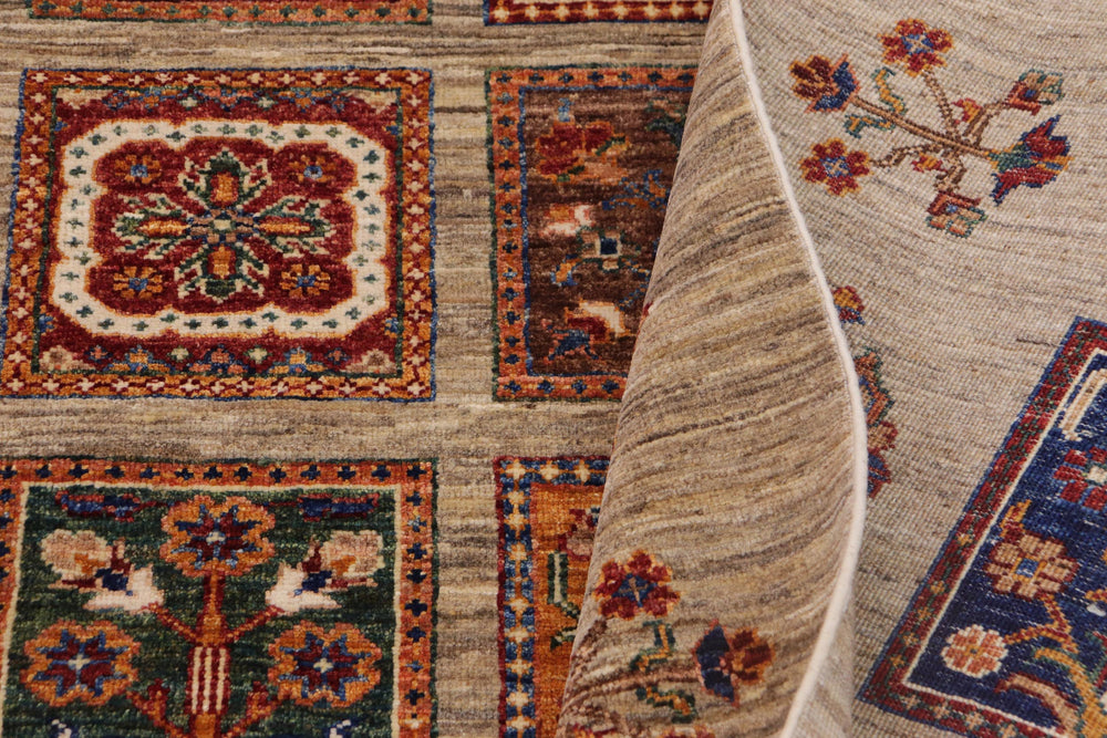 handmade Geometric Kurjean Tan Blue Hand Knotted RECTANGLE WOOL&SILK area rug 7x9