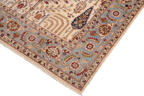 handmade Geometric Kafkaz Beige Blue Hand Knotted RECTANGLE 100% WOOL area rug 8' x 10'