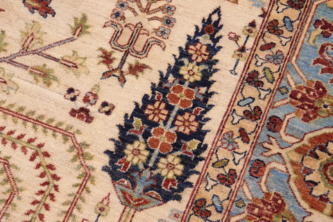 handmade Geometric Kafkaz Beige Blue Hand Knotted RECTANGLE 100% WOOL area rug 8' x 10'