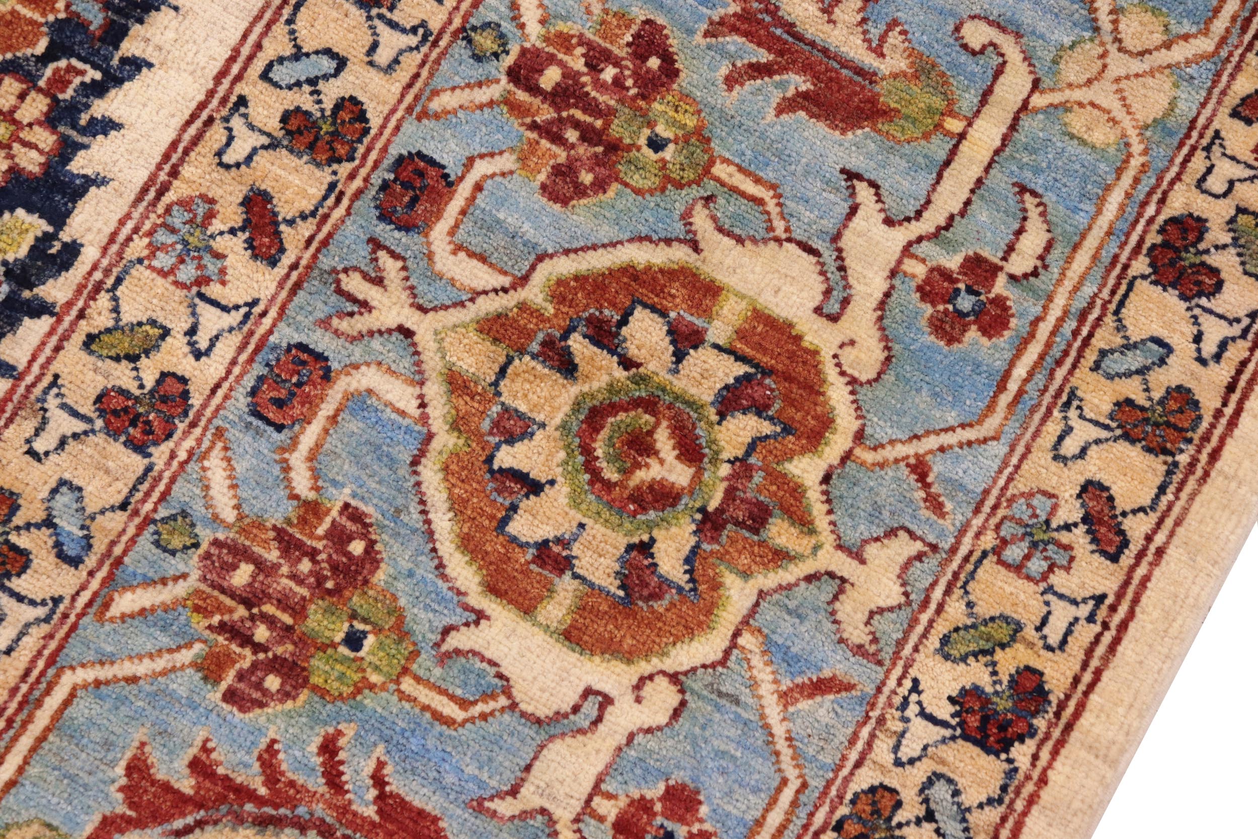 handmade Geometric Kafkaz Beige Blue Hand Knotted RECTANGLE 100% WOOL area rug 8' x 10'