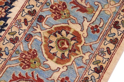 handmade Geometric Kafkaz Beige Blue Hand Knotted RECTANGLE 100% WOOL area rug 8' x 10'