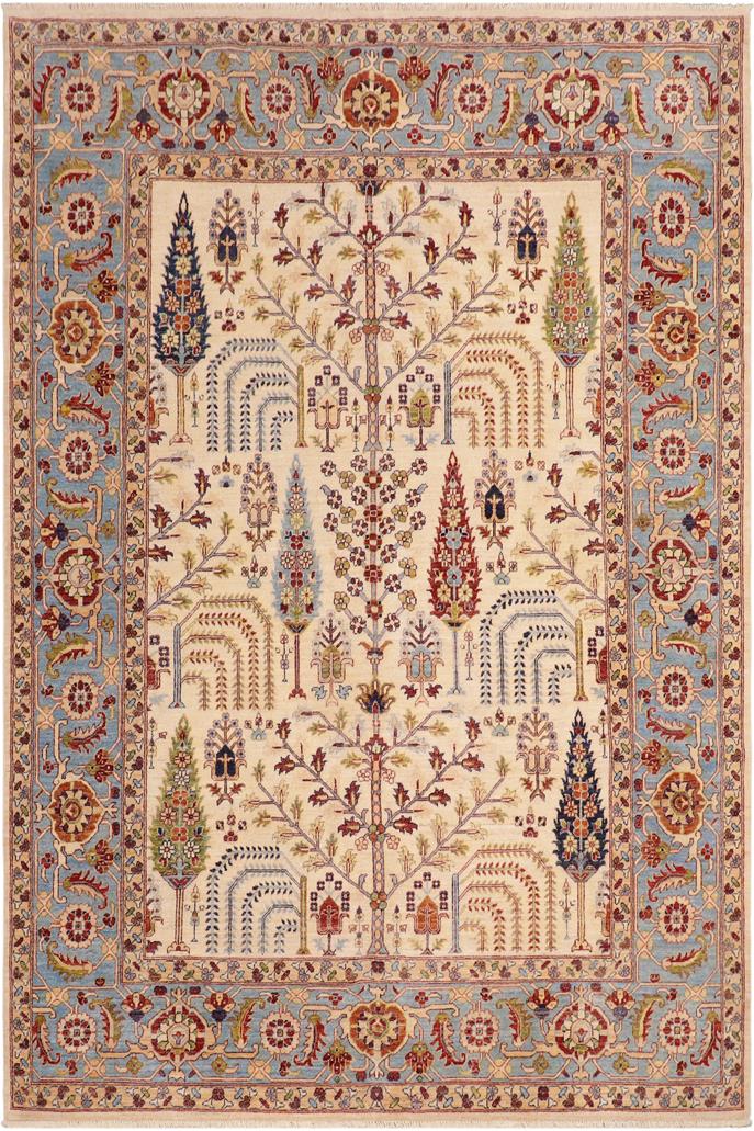 handmade Transitional Kafkaz Beige Blue Hand Knotted RECTANGLE 100% WOOL area rug 8 x 10