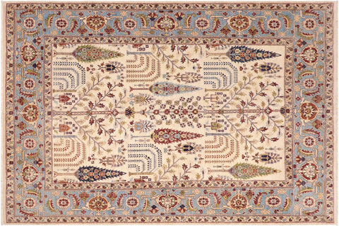 Rustic Ziegler Virgilio Beige/Blue Wool Rug - 7'11'' x 9'11''