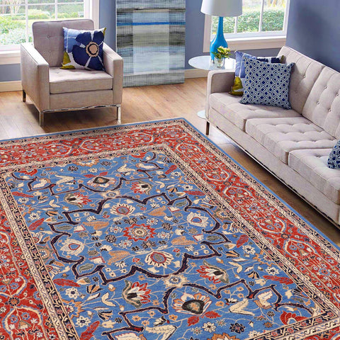 handmade Traditional Kafkaz Blue Rust Hand Knotted RECTANGLE 100% WOOL area rug 9' x 12'