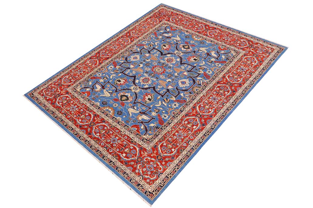 handmade Traditional Kafkaz Blue Rust Hand Knotted RECTANGLE 100% WOOL area rug 9 x 12