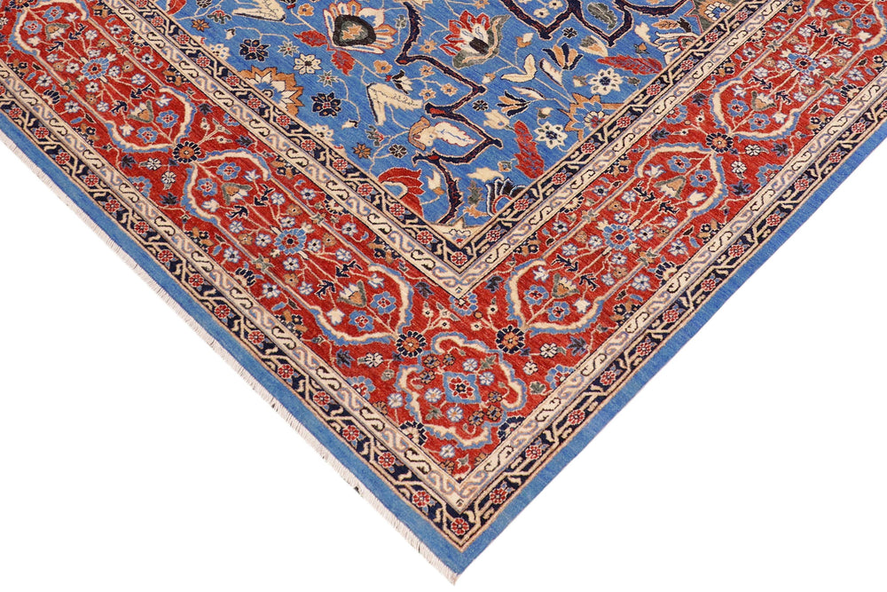 handmade Traditional Kafkaz Blue Rust Hand Knotted RECTANGLE 100% WOOL area rug 9' x 12'