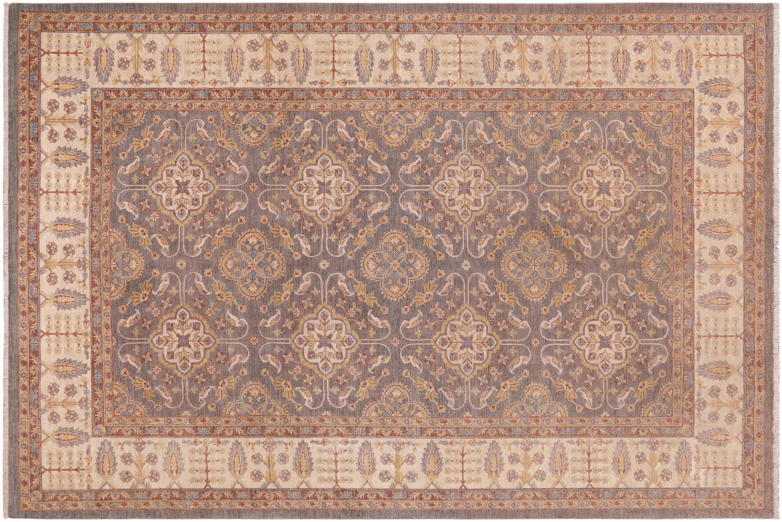 handmade Transitional Kafkaz Gray Ivory Hand Knotted RECTANGLE 100% WOOL area rug 8' x 11'
