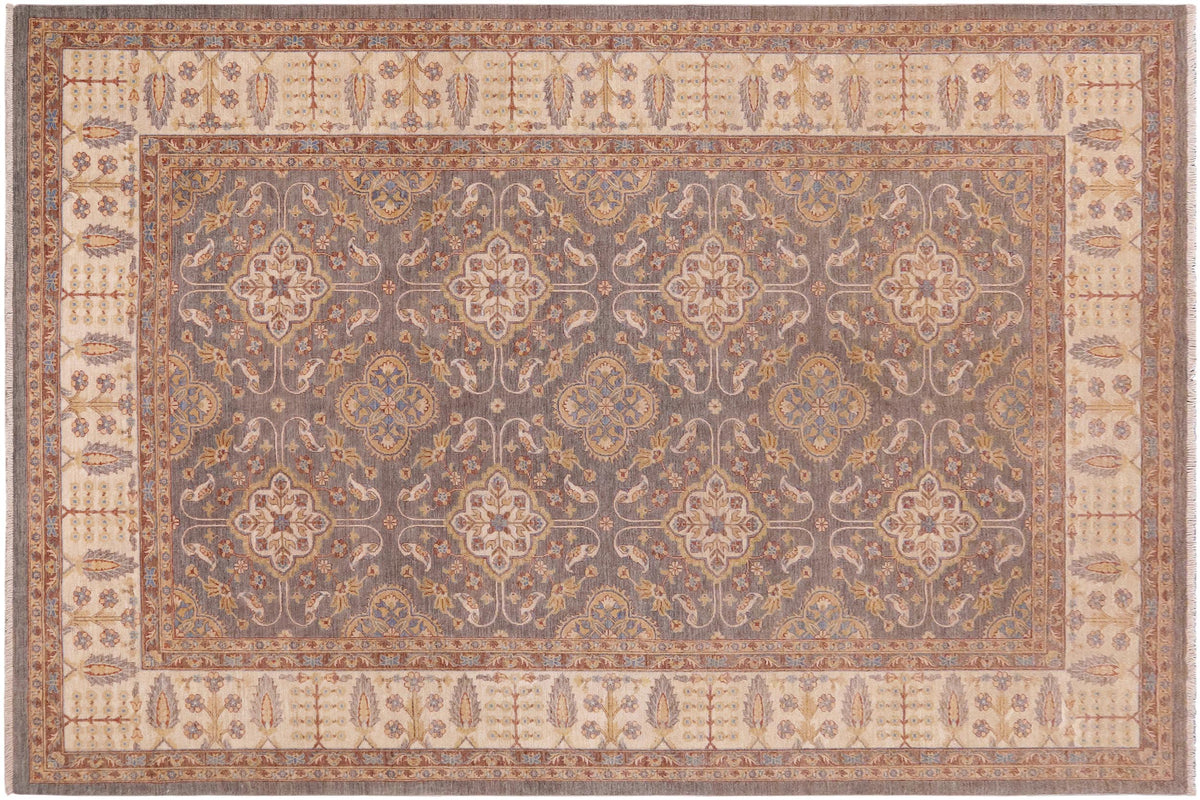 8x11 hand knotted transitional wool rug in gray and ivory - Eclectic Johnson
