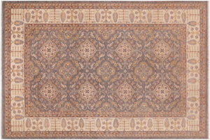8x11 hand knotted transitional wool rug in gray and ivory - Eclectic Johnson