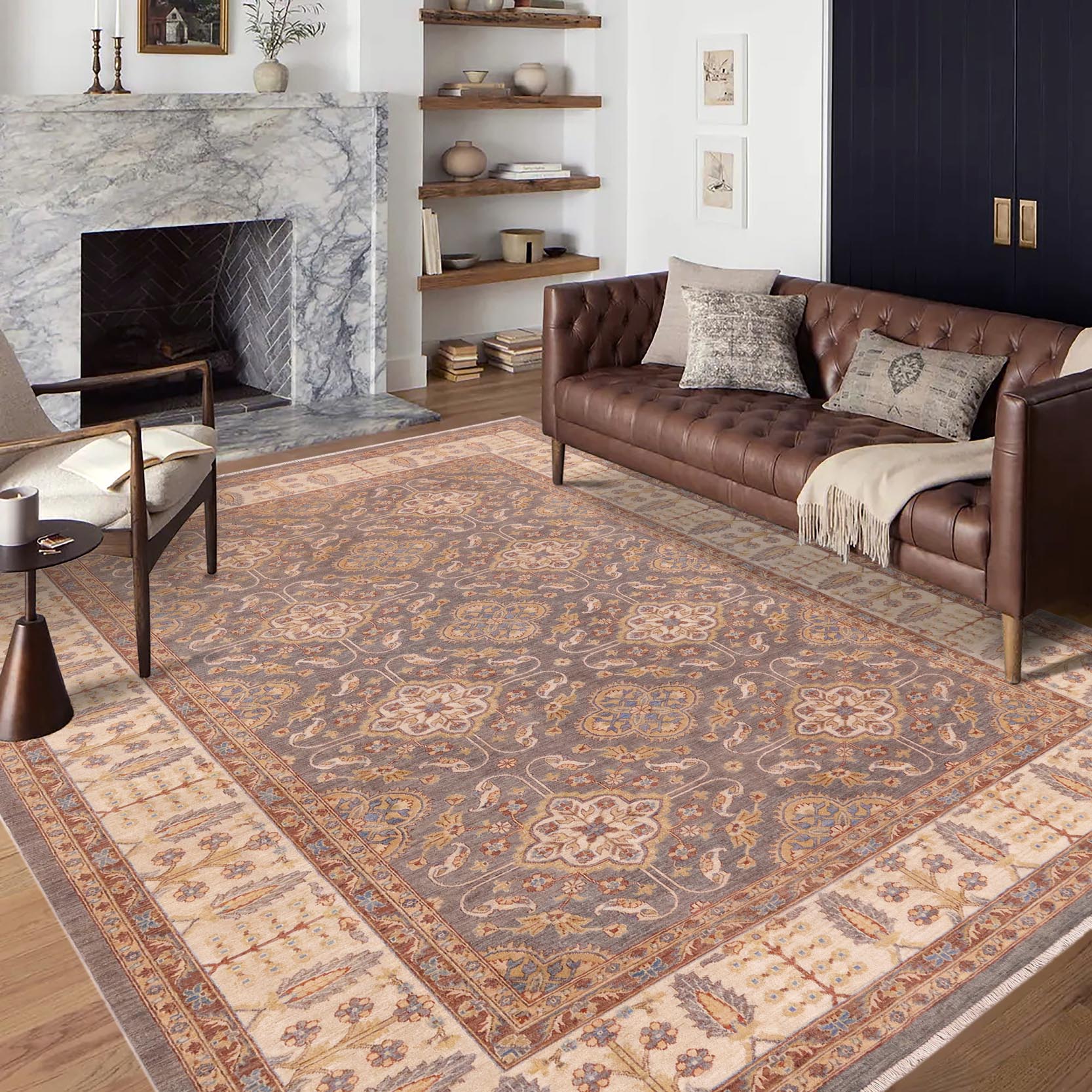 handmade Transitional Kafkaz Gray Ivory Hand Knotted RECTANGLE 100% WOOL area rug 8' x 11'