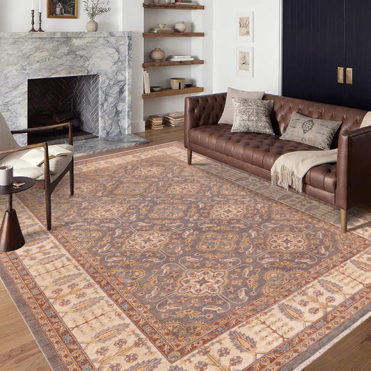 handmade Transitional Kafkaz Gray Ivory Hand Knotted RECTANGLE 100% WOOL area rug 8' x 11'