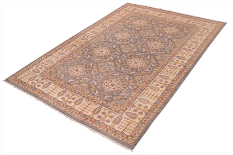 handmade Transitional Kafkaz Gray Ivory Hand Knotted RECTANGLE 100% WOOL area rug 8' x 11'