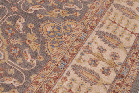 handmade Transitional Kafkaz Gray Ivory Hand Knotted RECTANGLE 100% WOOL area rug 8' x 11'