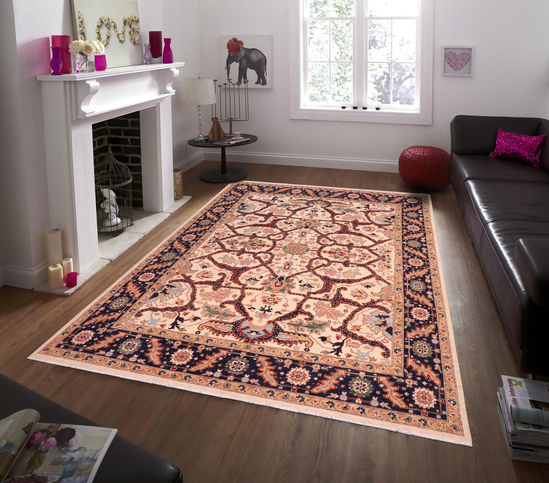 handmade Traditional Kafkaz Ivory Blue Hand Knotted RECTANGLE 100% WOOL area rug 8x9