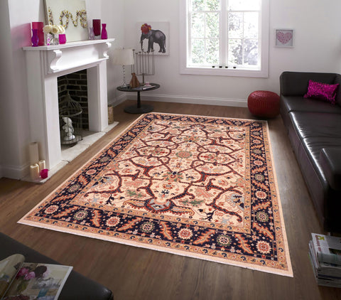 handmade Traditional Kafkaz Ivory Blue Hand Knotted RECTANGLE 100% WOOL area rug 8x9