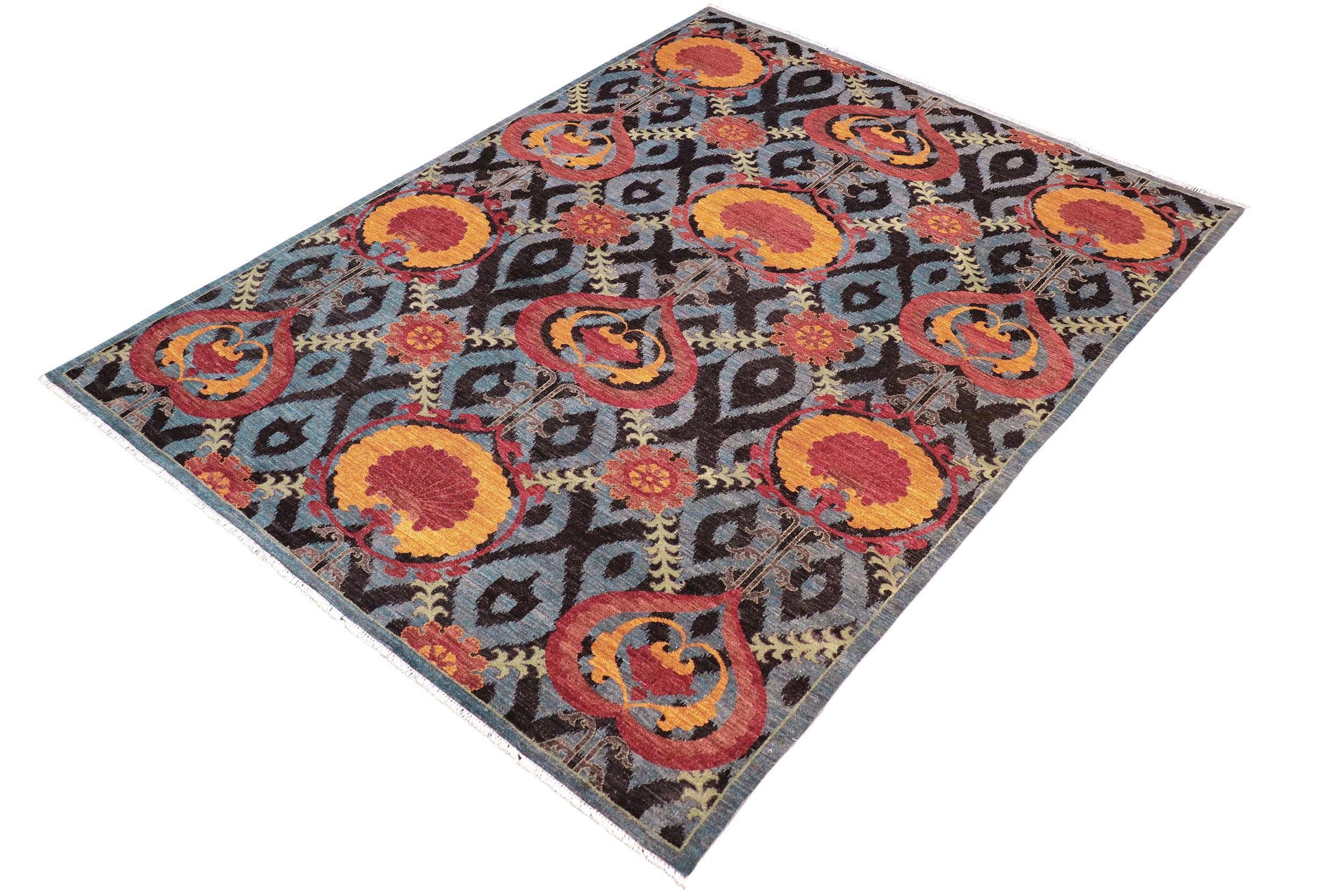 handmade Modern Kafkaz Gray Blue Hand Knotted RECTANGLE 100% WOOL area rug 8' x 10'