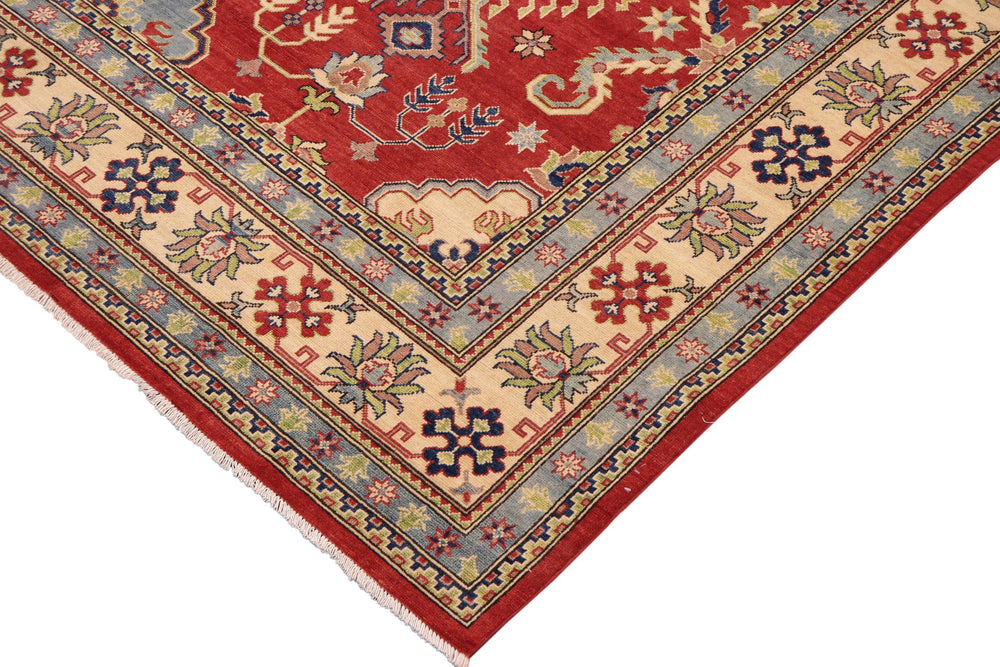 handmade Geometric Kazak Red Beige Hand Knotted RECTANGLE 100% WOOL area rug 9'X12'