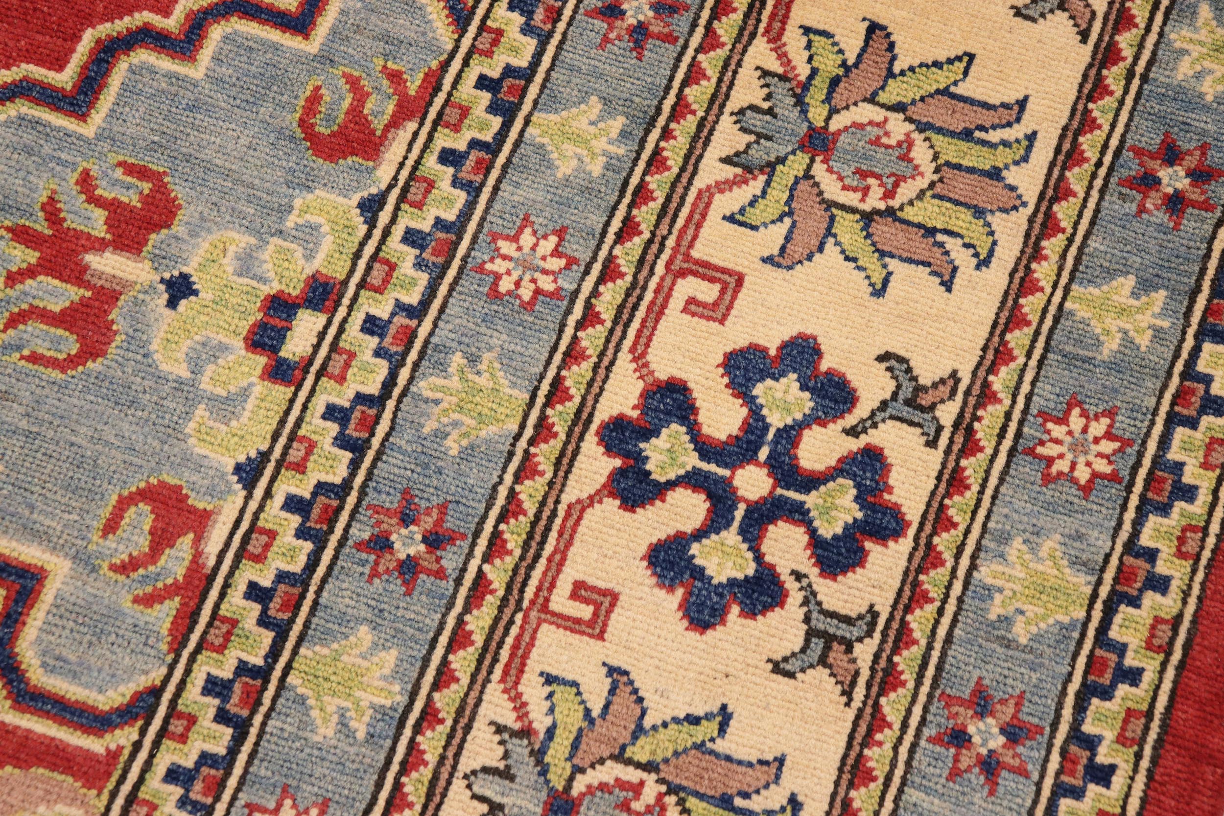 handmade Geometric Kazak Red Beige Hand Knotted RECTANGLE 100% WOOL area rug 9'X12'