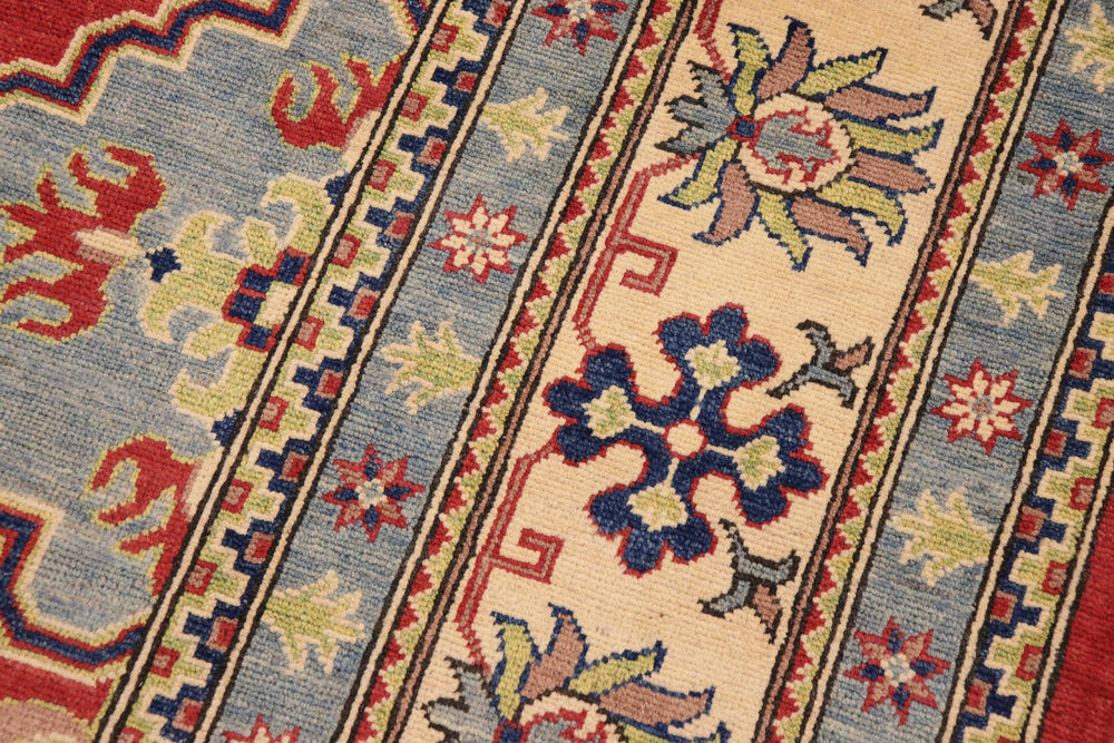 handmade Geometric Kazak Red Beige Hand Knotted RECTANGLE 100% WOOL area rug 9'X12'