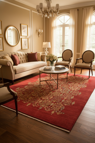 handmade Modern  Red Tan Hand Knotted RECTANGLE 100% WOOL area rug 8x10