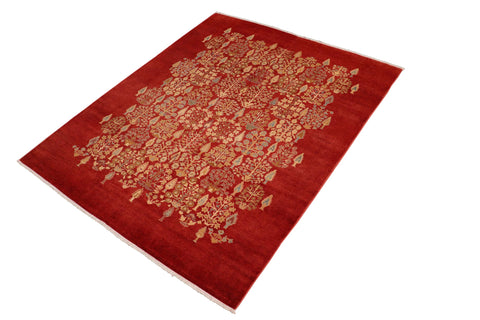 handmade Modern  Red Tan Hand Knotted RECTANGLE 100% WOOL area rug 8x10