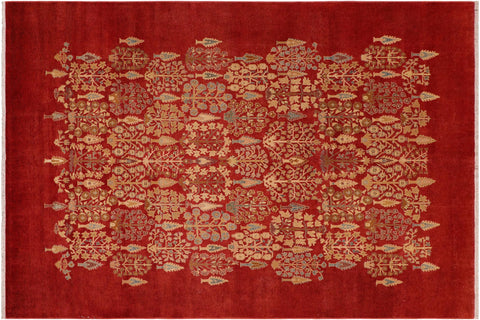 handmade Modern  Red Tan Hand Knotted RECTANGLE 100% WOOL area rug 8x10