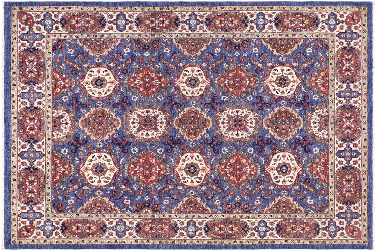 8x10 hand knotted transitional wool rug in blue and ivory - Classic Granvill