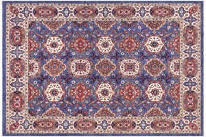 8x10 hand knotted transitional wool rug in blue and ivory - Classic Granvill
