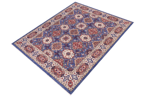 handmade Transitional Kafkaz Blue Ivory Hand Knotted RECTANGLE 100% WOOL area rug 8' x 10'