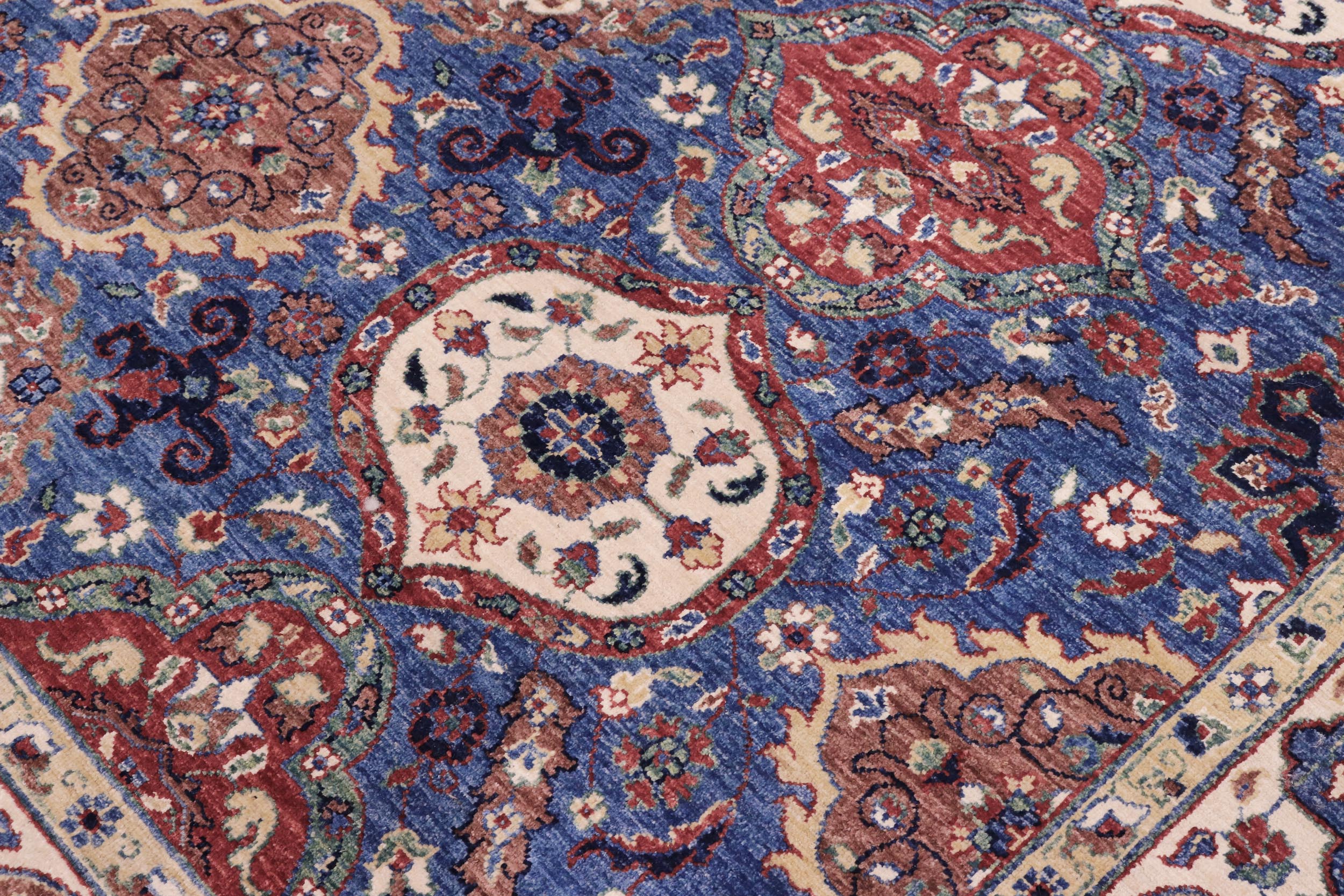 handmade Transitional Kafkaz Blue Ivory Hand Knotted RECTANGLE 100% WOOL area rug 8' x 10'