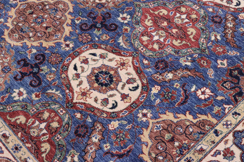 handmade Transitional Kafkaz Blue Ivory Hand Knotted RECTANGLE 100% WOOL area rug 8' x 10'