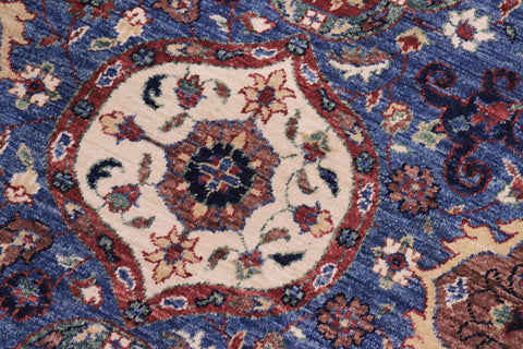 handmade Transitional Kafkaz Blue Ivory Hand Knotted RECTANGLE 100% WOOL area rug 8' x 10'