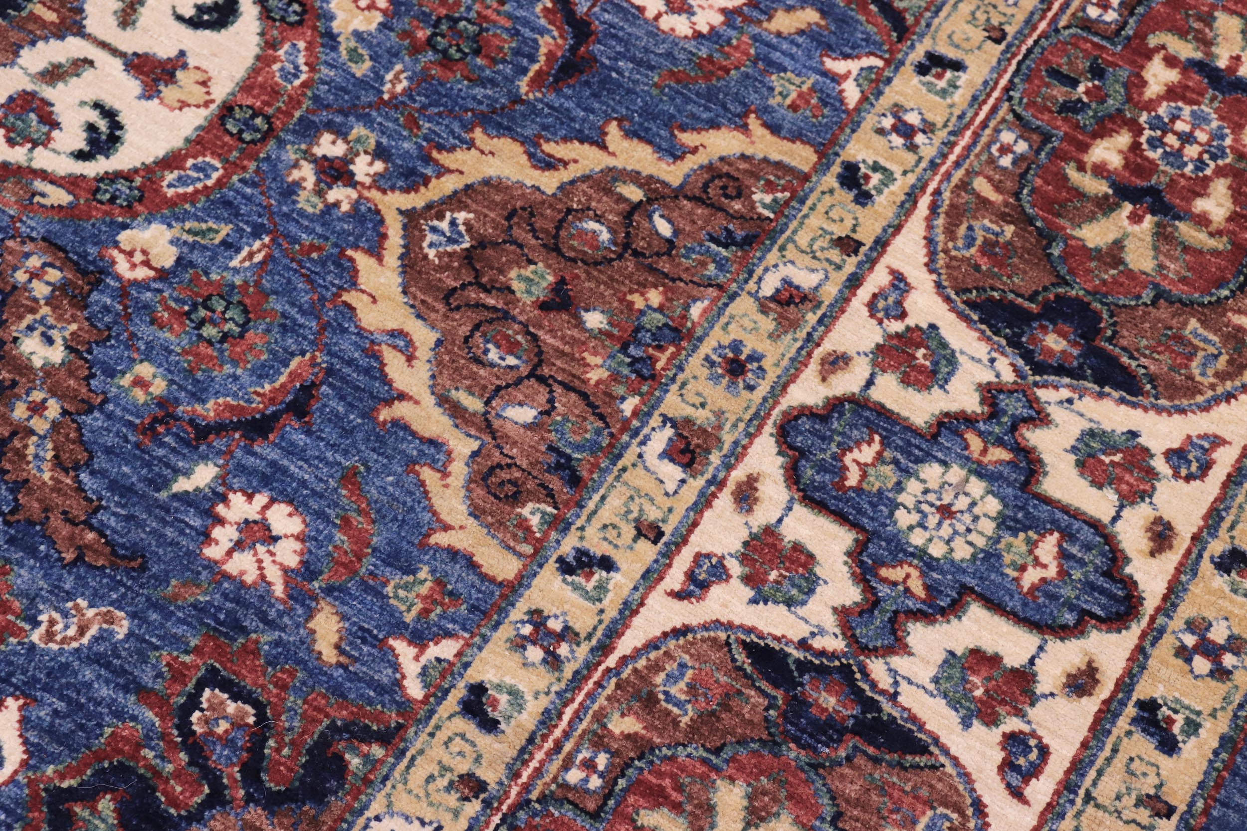 handmade Transitional Kafkaz Blue Ivory Hand Knotted RECTANGLE 100% WOOL area rug 8' x 10'